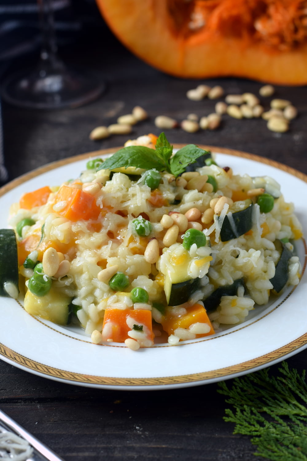 Risotto z dynią, zielonym groszkiem i cukinią Smaki na talerzu